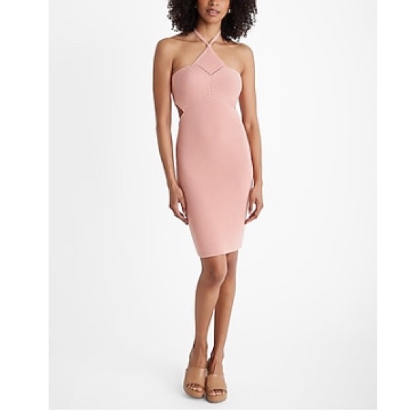 Express Dresses & Skirts - Express Ribbed Halter Sleeveless Cutout Mini Sweater Dress Size M NWT🩷